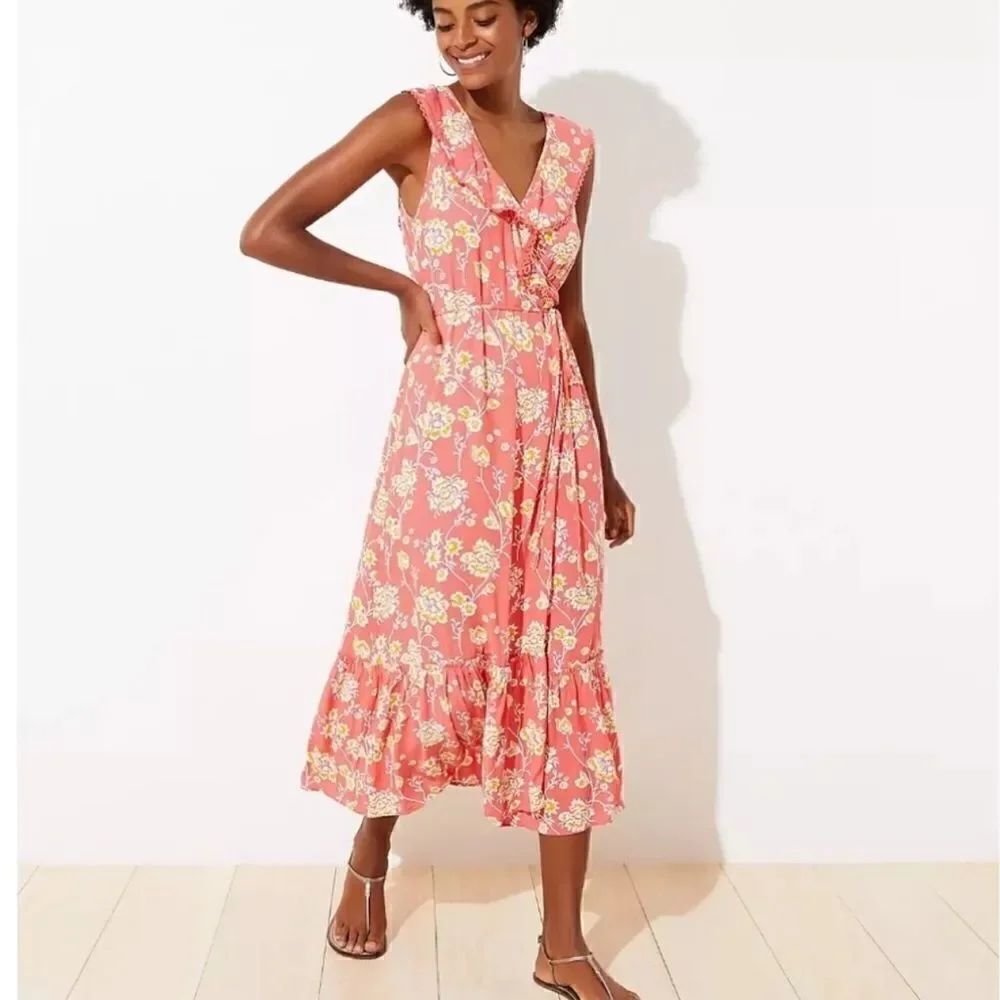 LOFT BEACH Floral Wrap Dress Size Large